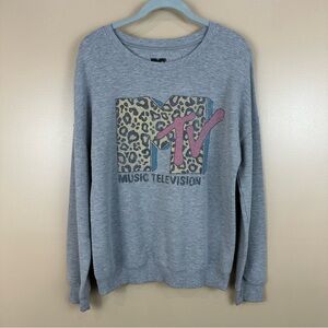 MTV Music Television Leopard Logo Gray Sweatshirt Medium